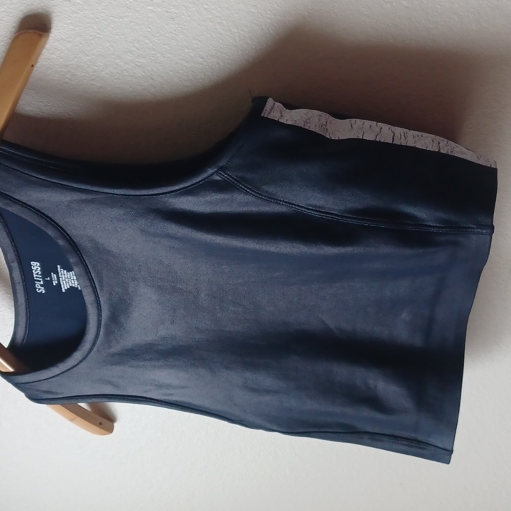 Splits59 Navy White Stripe Athletic Spprts Bra Cropped Tank Top Size Large